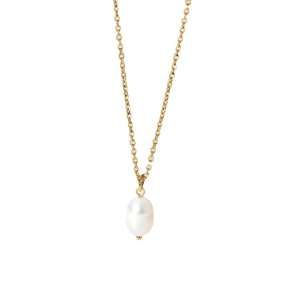 NEW - 18K Gold Plated Stainless Steel Chain Pearl Drop Necklace